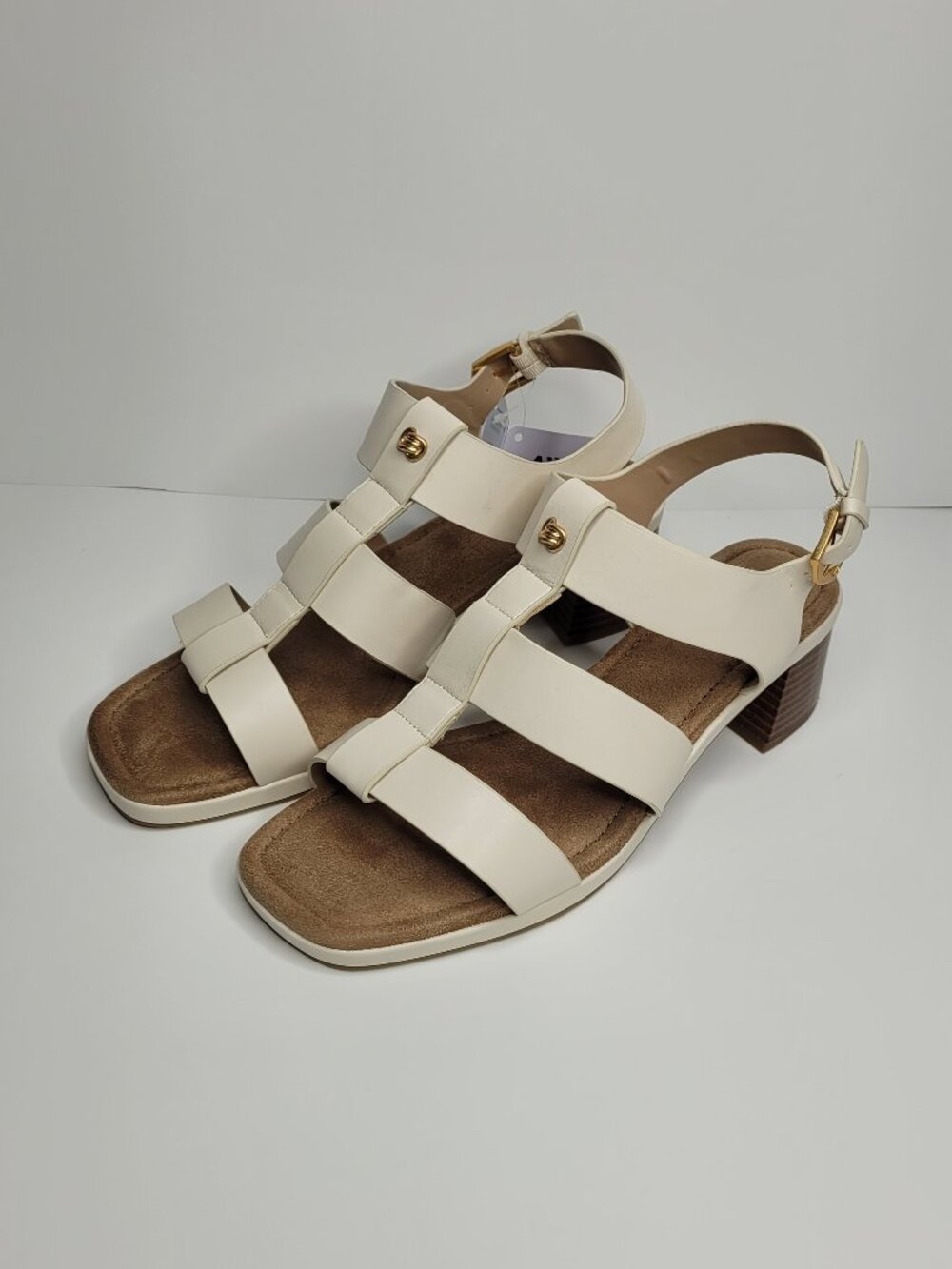 Aerosoles cream comfort fisherman wide with open toe classic heel sandal 12w NWT